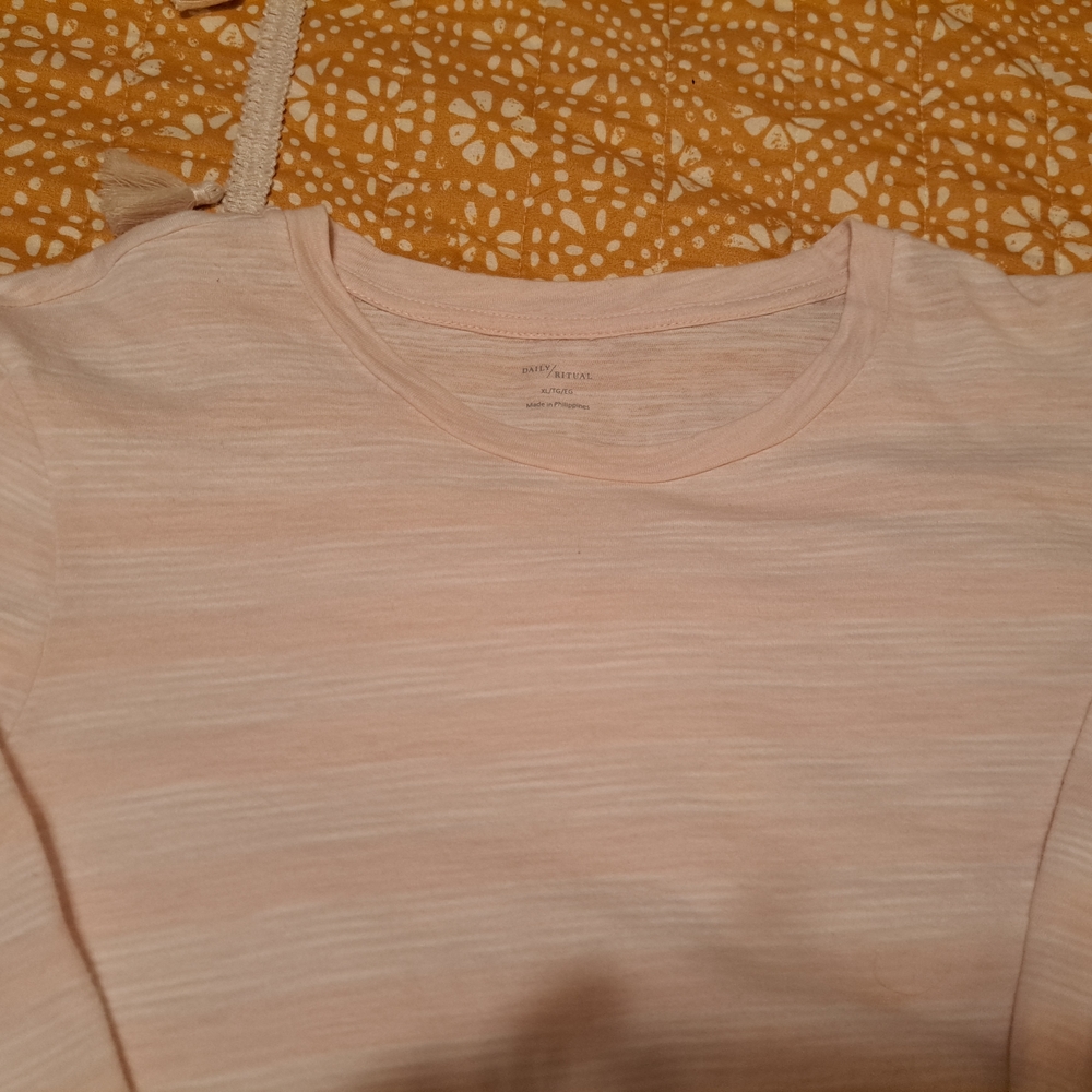 Daily Ritual Women's Three Quarter Sleeve Tee - Soft Pink ,mesurements listed